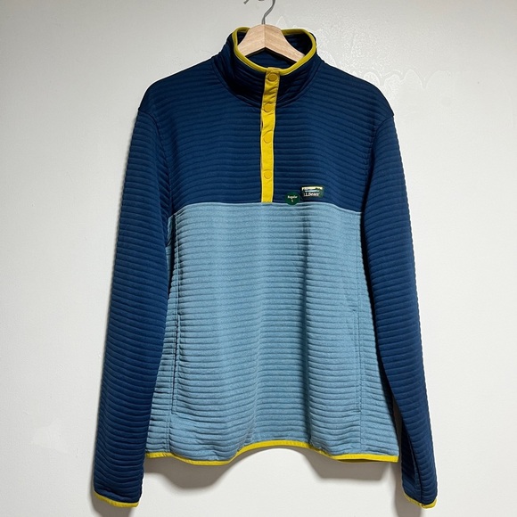 NWT L.L. Bean AirLight Knit Pullover Snap Fleece - Men’s L - Blue Colorblock - Picture 2 of 11